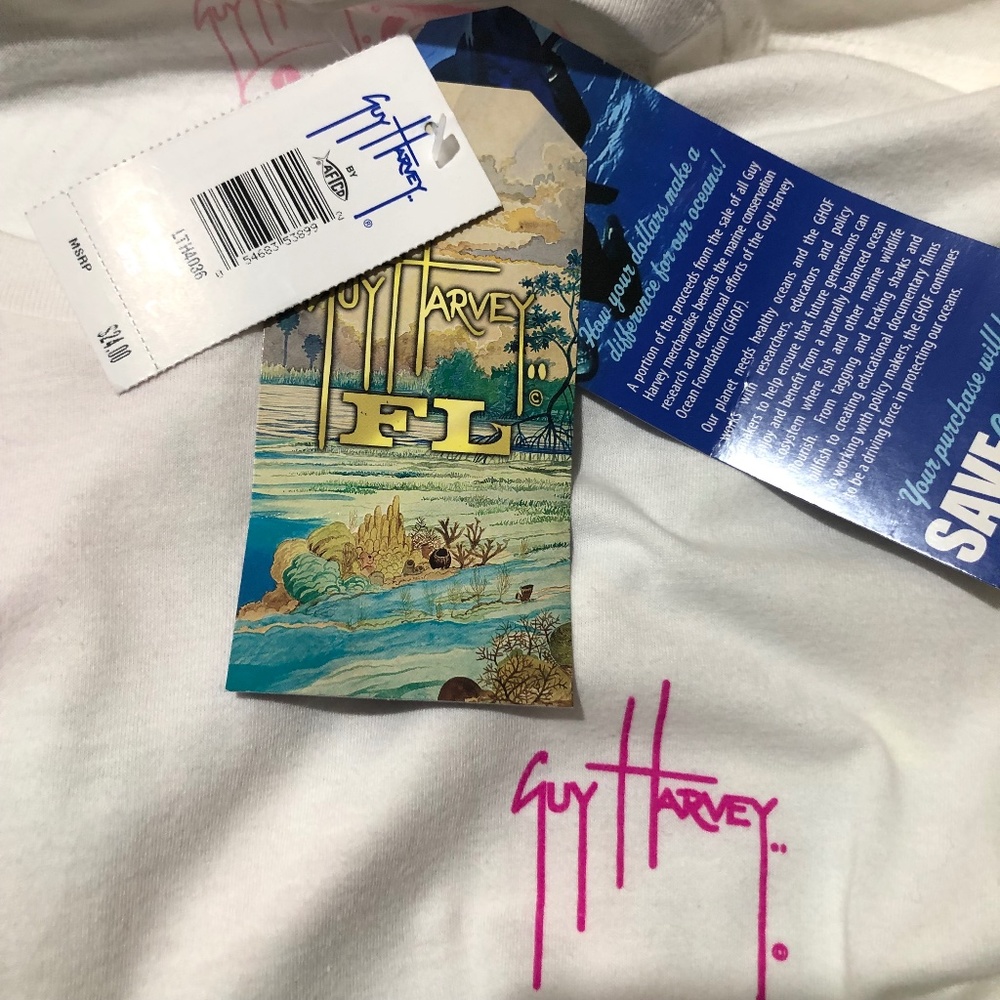 Guy Harvey Save Our Seas Flamingo FL White T Shirt NWT - Picture 4 of 5
